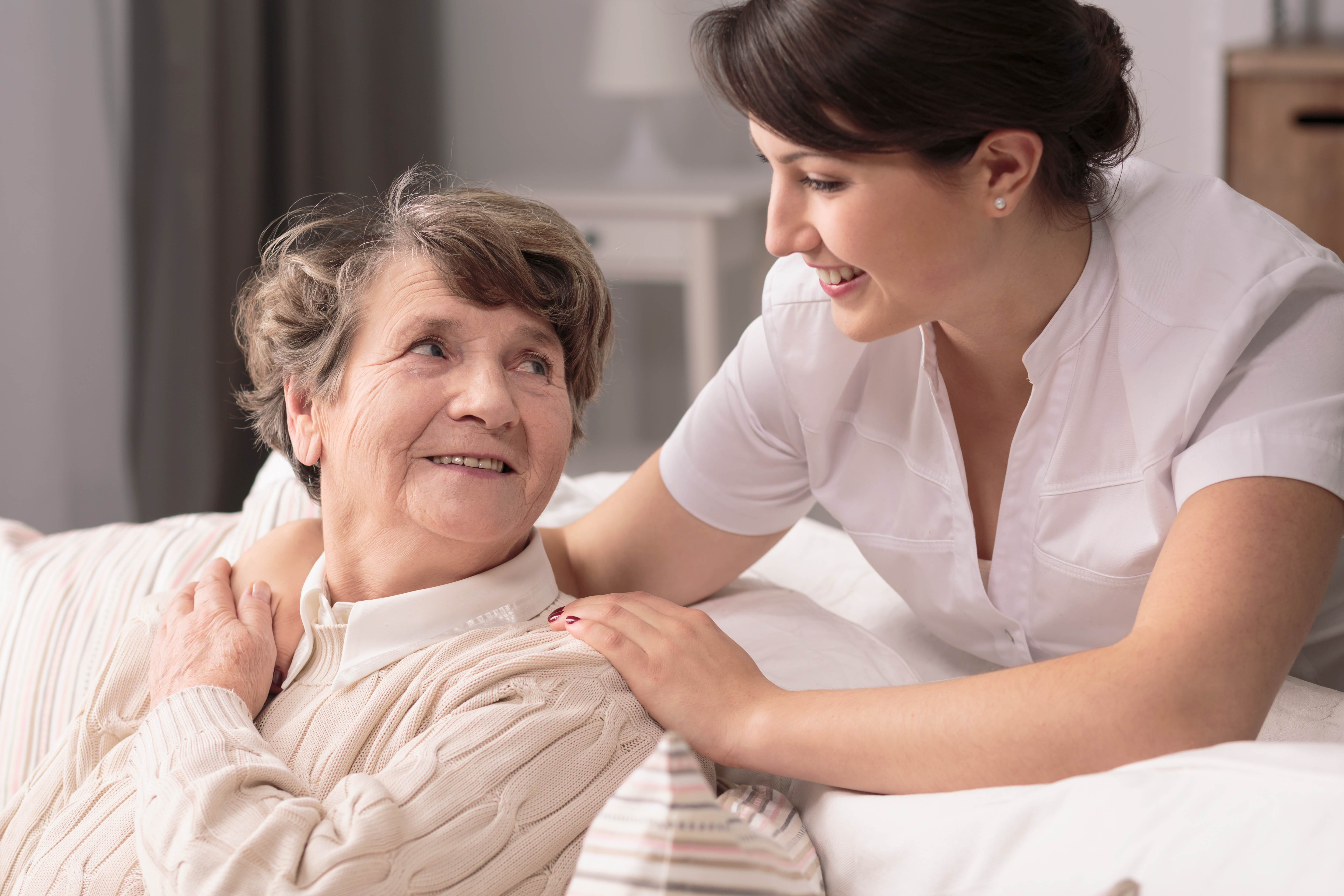 At-home care for older elderly adults with caregivers