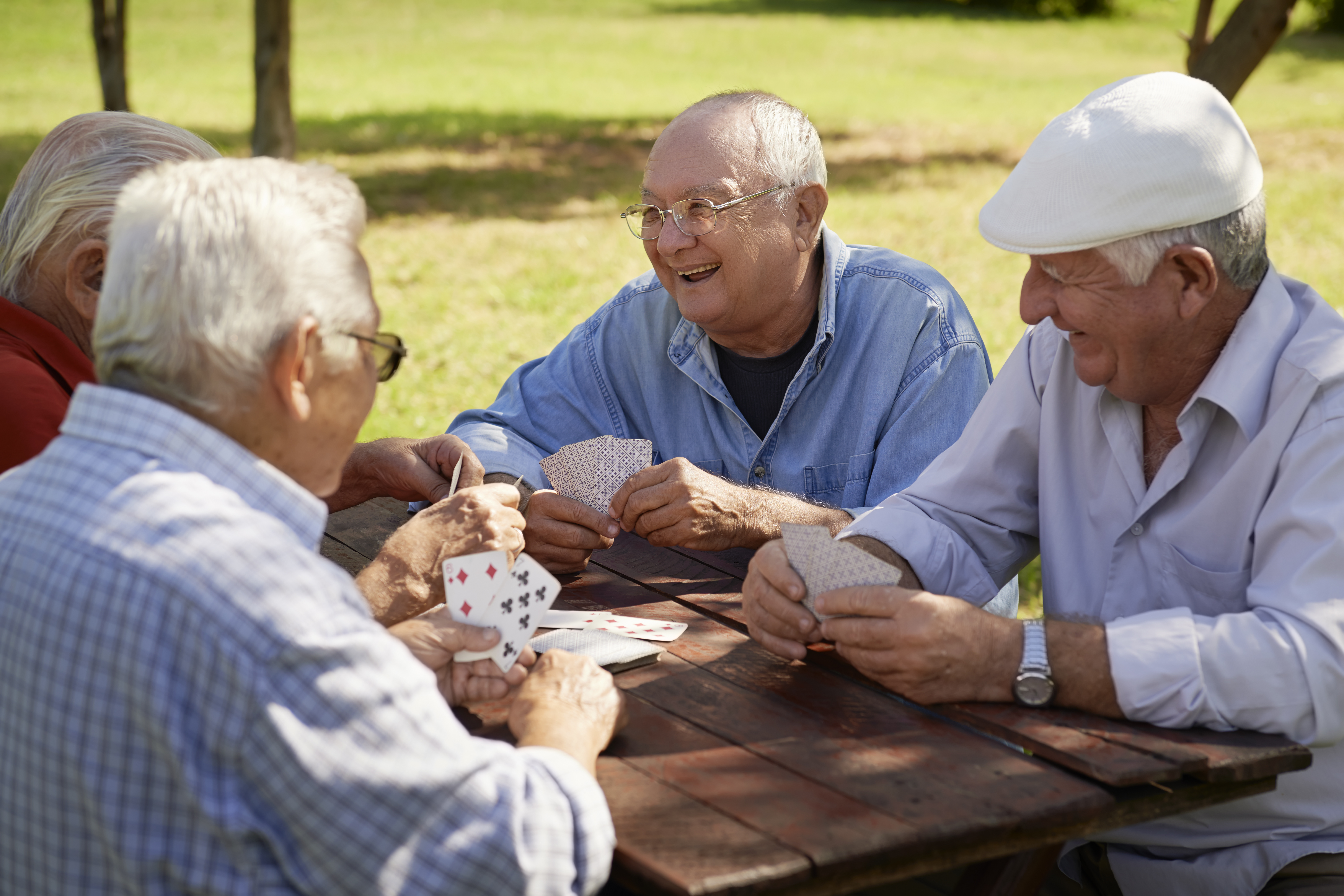Happy older care men outside thanks to in home in-home care